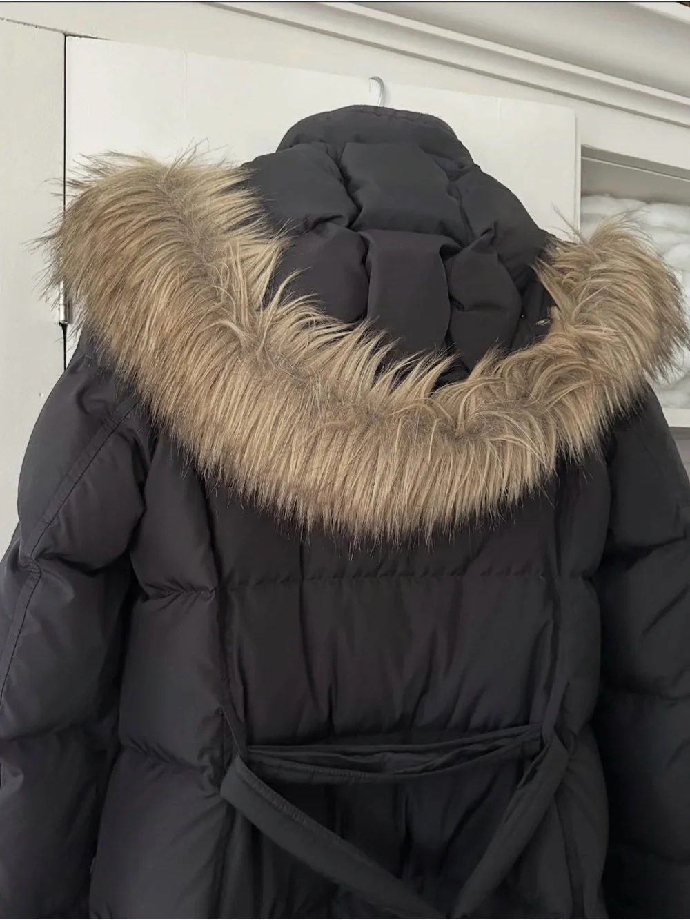 JCREW Black Puffer Coat with Faux Fur Trim